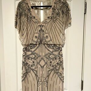 Aidan Mattox Beige Beaded Mini Dress